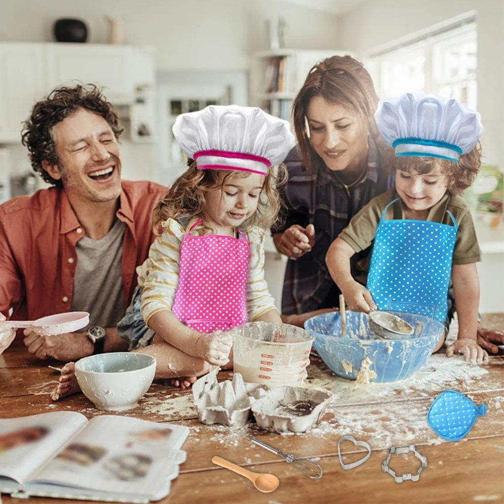 Kids Cooking Set, 11 Pcs Chef Role Play Kit for Girls Ages 3-6, Includes Apron, Chef Hat, Oven Mitt, Utensils & Baking Tools, Birthday & Festival Gift, Blue