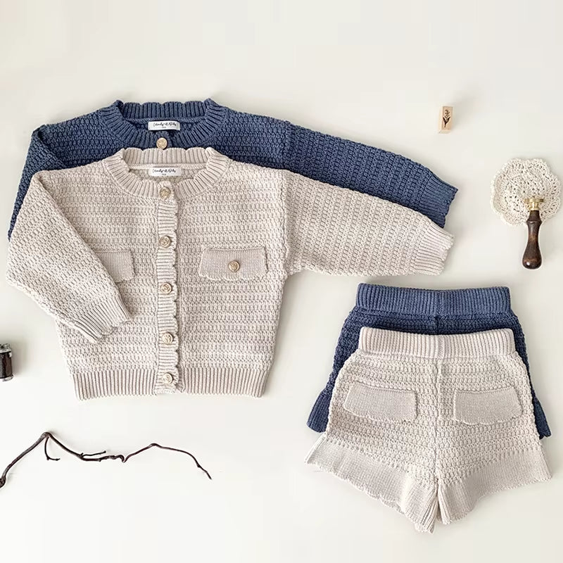 Cozychic – Knit Cardigan & Shorts Set for Toddler Girls