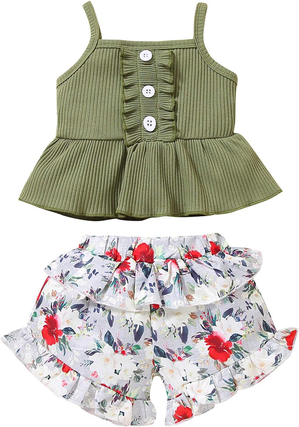 Newborn Baby Girl Clothes Solid Straps Romper Tank Tees Tops+Floral Short Pants Outfit Set Toddler Girl Clothes Shorts Set