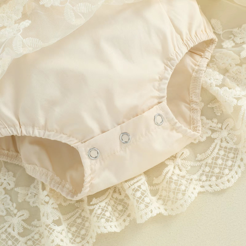 Lioraitiin Lace Blossom: Off-Shoulder Floral Bodysuit for Baby Girls 0–24M