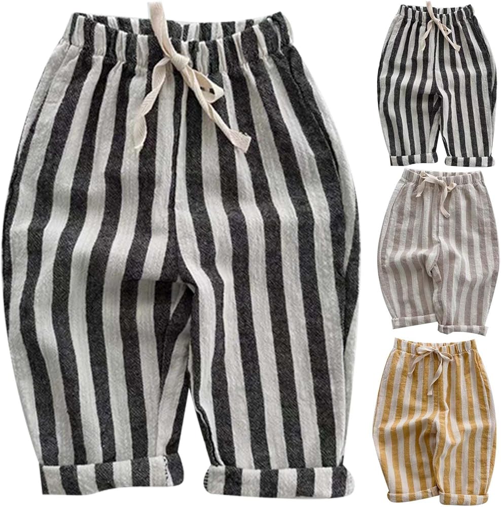 Tinytrend™ Vintage Cotton Stripe Pants – Unisex Casual Trousers with Pockets for Toddlers