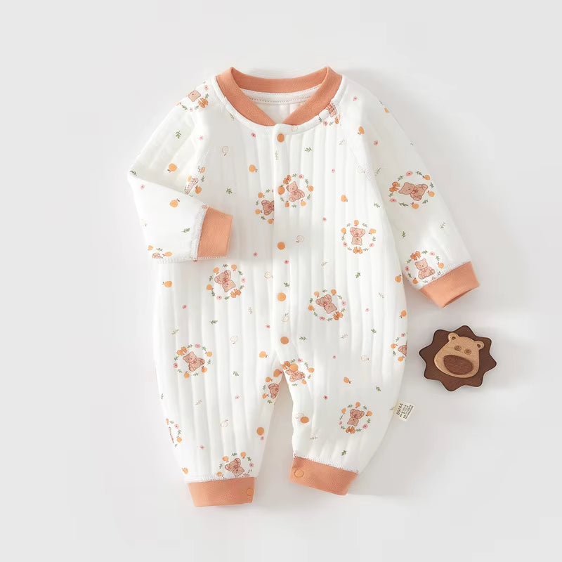 Cuddlecub™ Cartoon Bear Romper – Soft Autumn & Winter Bodysuit for Baby Boys and Girls
