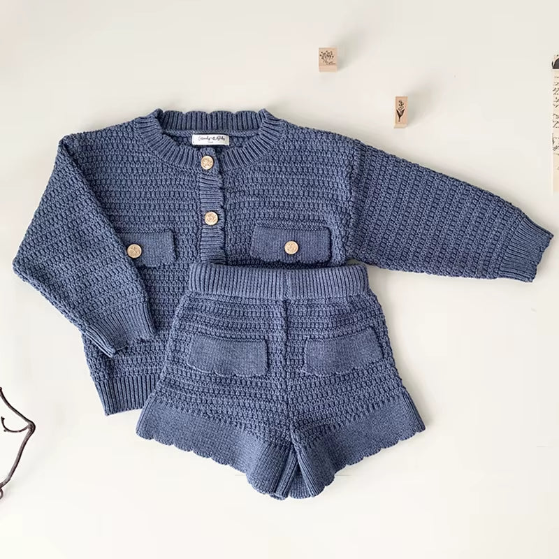 Cozychic – Knit Cardigan & Shorts Set for Toddler Girls