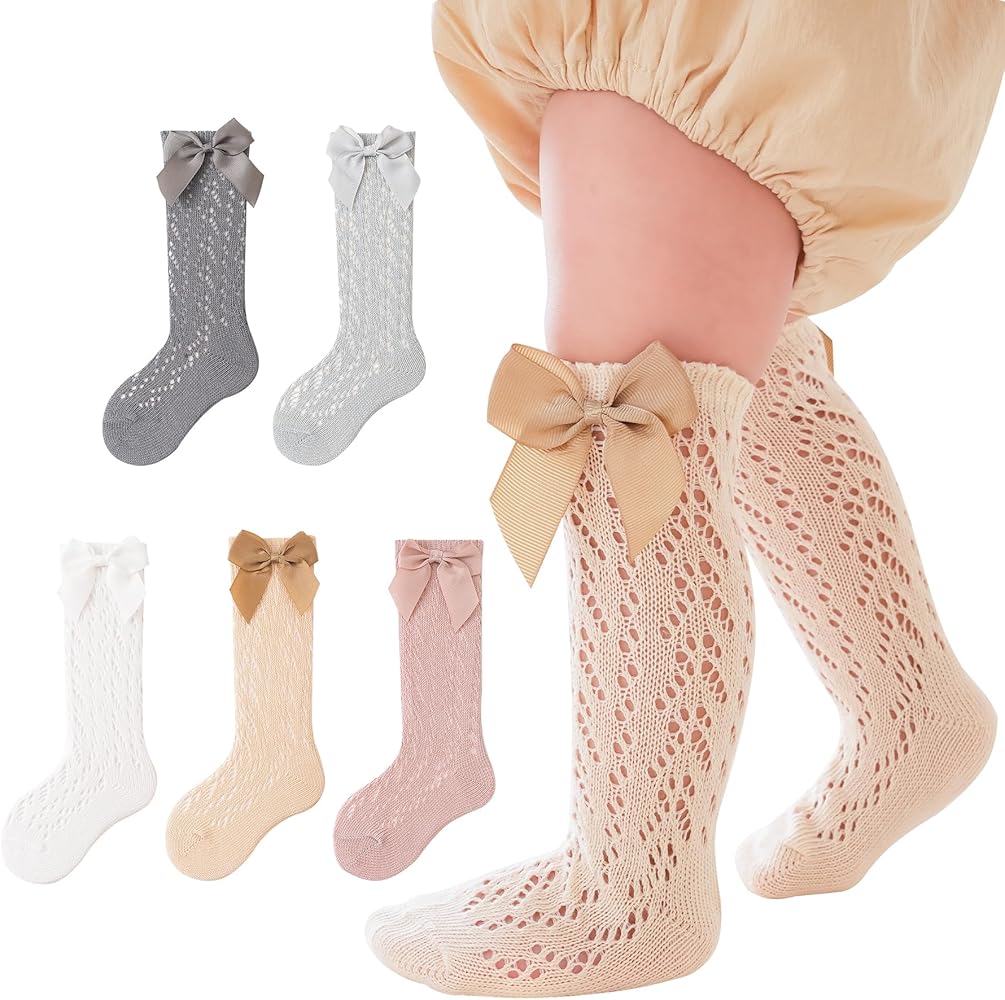 Princess Touch: Bow-Embellished Cotton Knee Socks for Baby Girls