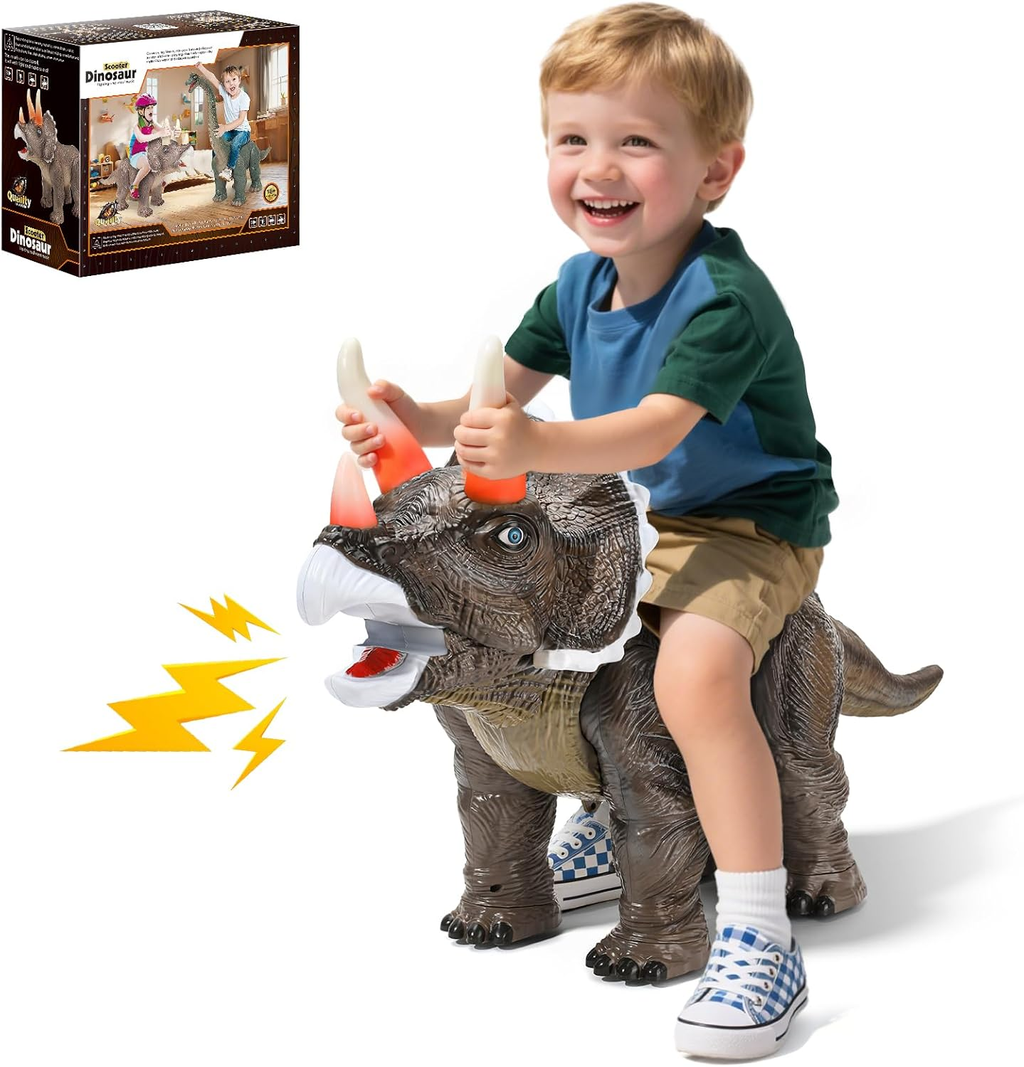 Dinosaur Ride on Toy ,Indoor/Outdoor Play Gift for Kids(Triceratops) | Safety Realistic Triceratops Push Car,Three Sound Effects,Sound and Light Effects,Pp Multi-Terrain Wheels,Ergonomic Design