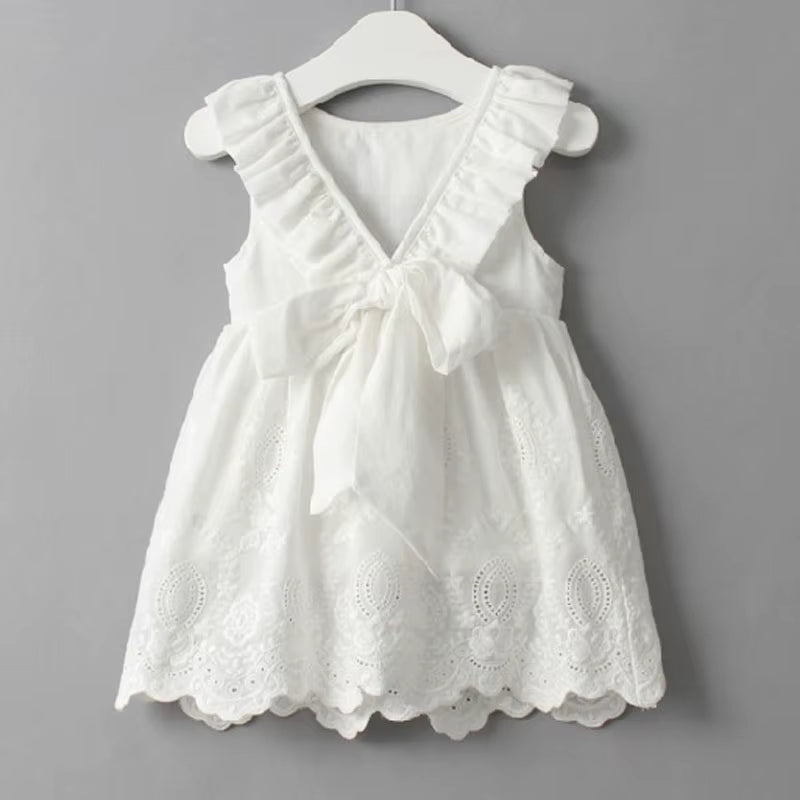 Sunlily – Backless White Summer Dress for Baby Girls
