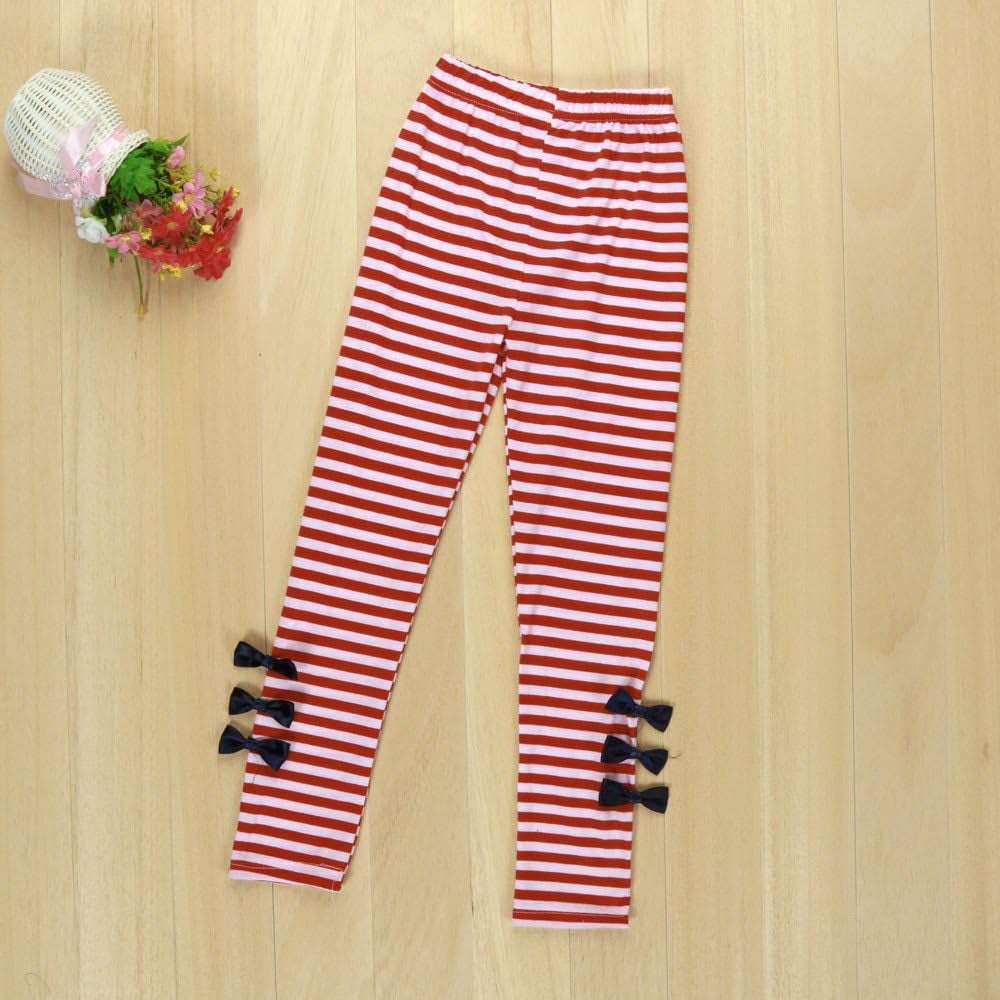 2Pcs Kids Baby Girls Clothing Long Sleeve Bowknot Dress T-Shirt+Stripe Pants Set 2-8T (Navy, 3-4T)