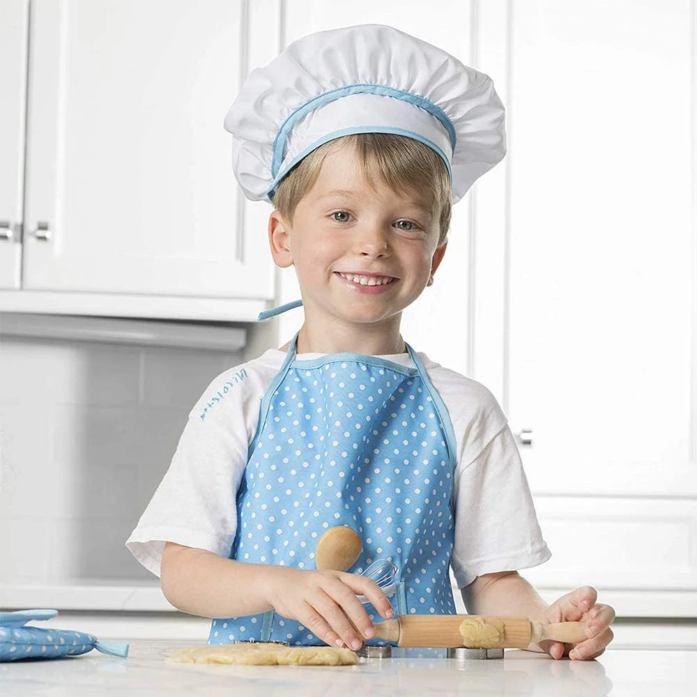Kids Cooking Set, 11 Pcs Chef Role Play Kit for Girls Ages 3-6, Includes Apron, Chef Hat, Oven Mitt, Utensils & Baking Tools, Birthday & Festival Gift, Blue