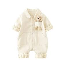 Bearbuddy Denim – Spring Cartoon Pocket Romper for Babies