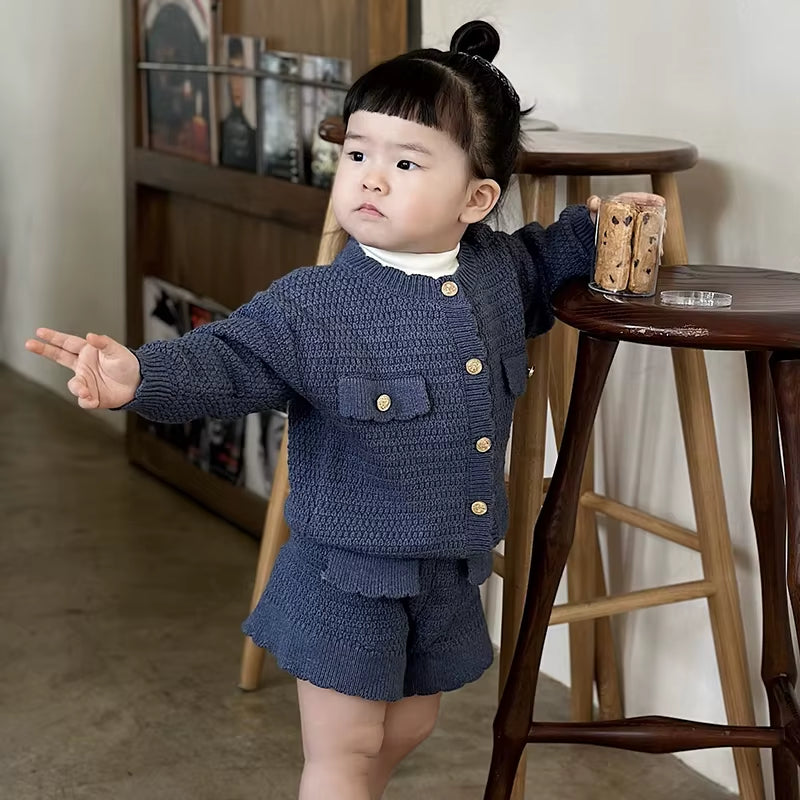 Cozychic – Knit Cardigan & Shorts Set for Toddler Girls