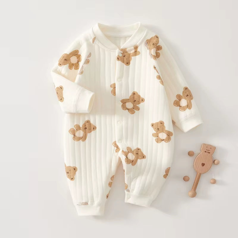 Cuddlecub™ Cartoon Bear Romper – Soft Autumn & Winter Bodysuit for Baby Boys and Girls