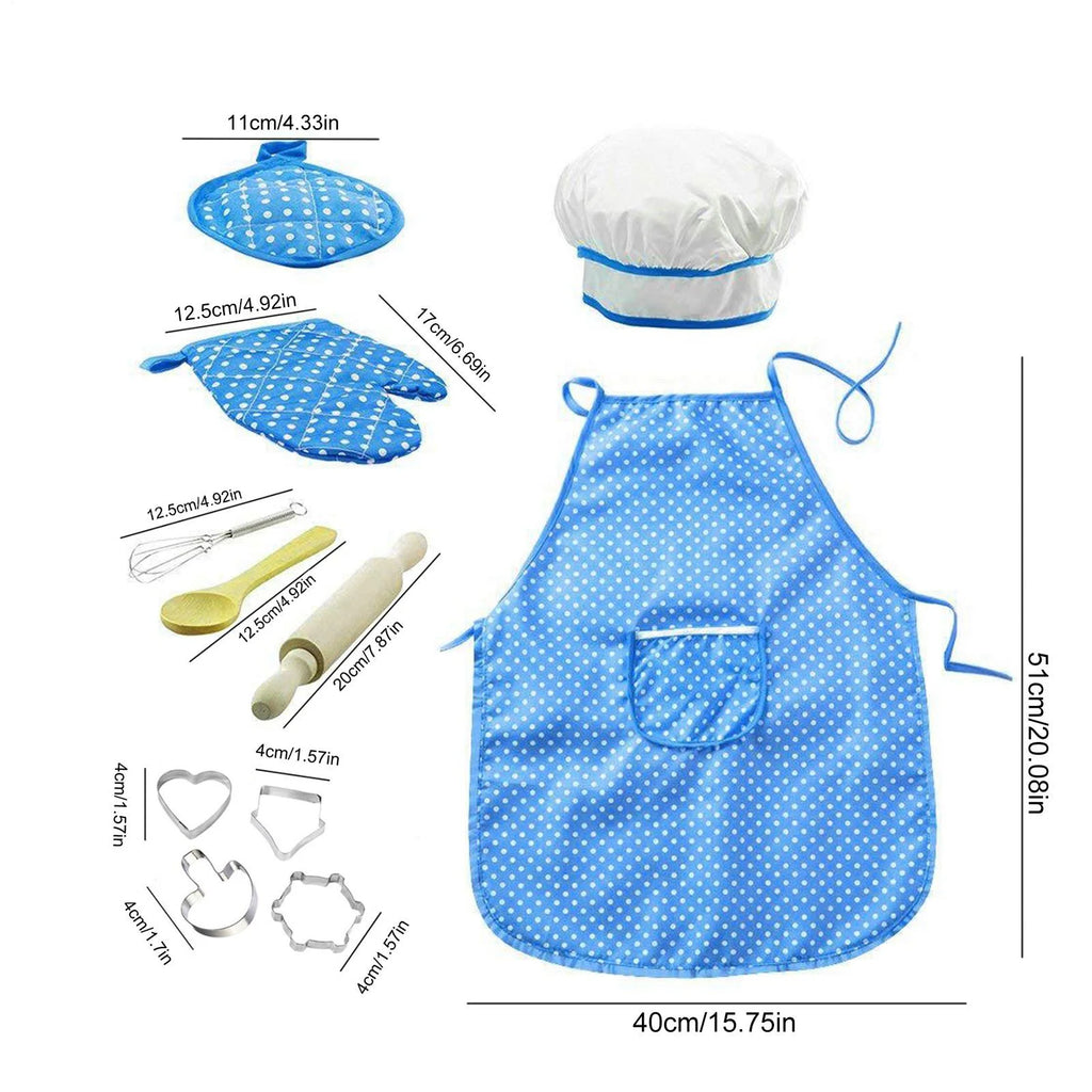 Kids Cooking Set, 11 Pcs Chef Role Play Kit for Girls Ages 3-6, Includes Apron, Chef Hat, Oven Mitt, Utensils & Baking Tools, Birthday & Festival Gift, Blue