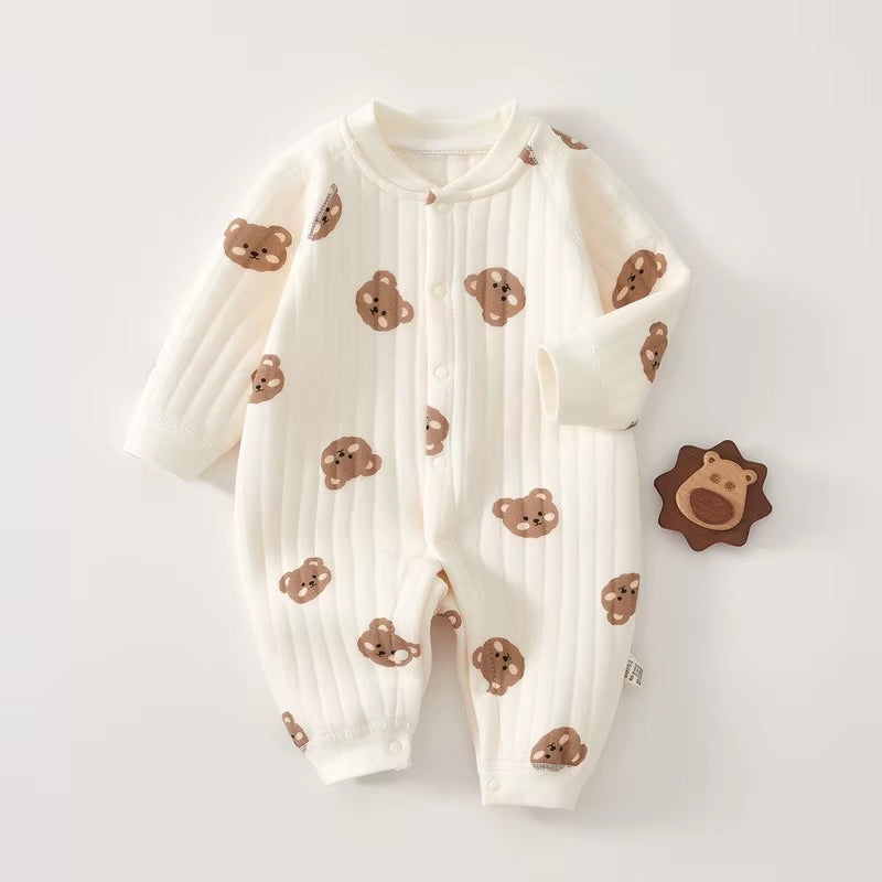 Cuddlecub™ Cartoon Bear Romper – Soft Autumn & Winter Bodysuit for Baby Boys and Girls