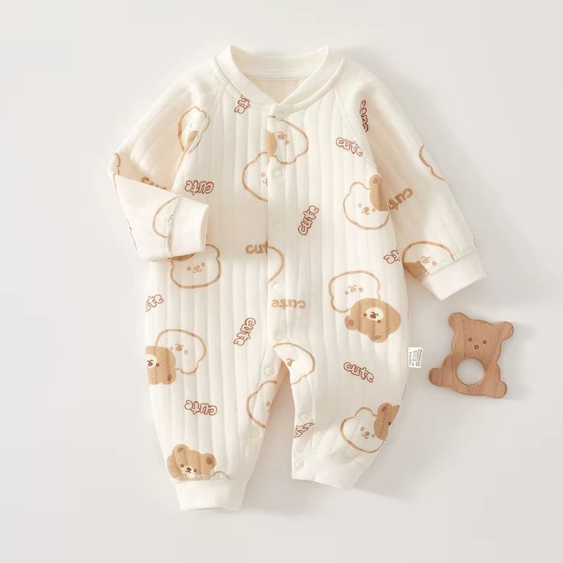 Cuddlecub™ Cartoon Bear Romper – Soft Autumn & Winter Bodysuit for Baby Boys and Girls